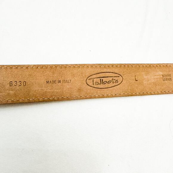 Talbots Crocodile Embossed Brown Leather Belt Silver Buckle Size L Italy - Picture 3 of 4